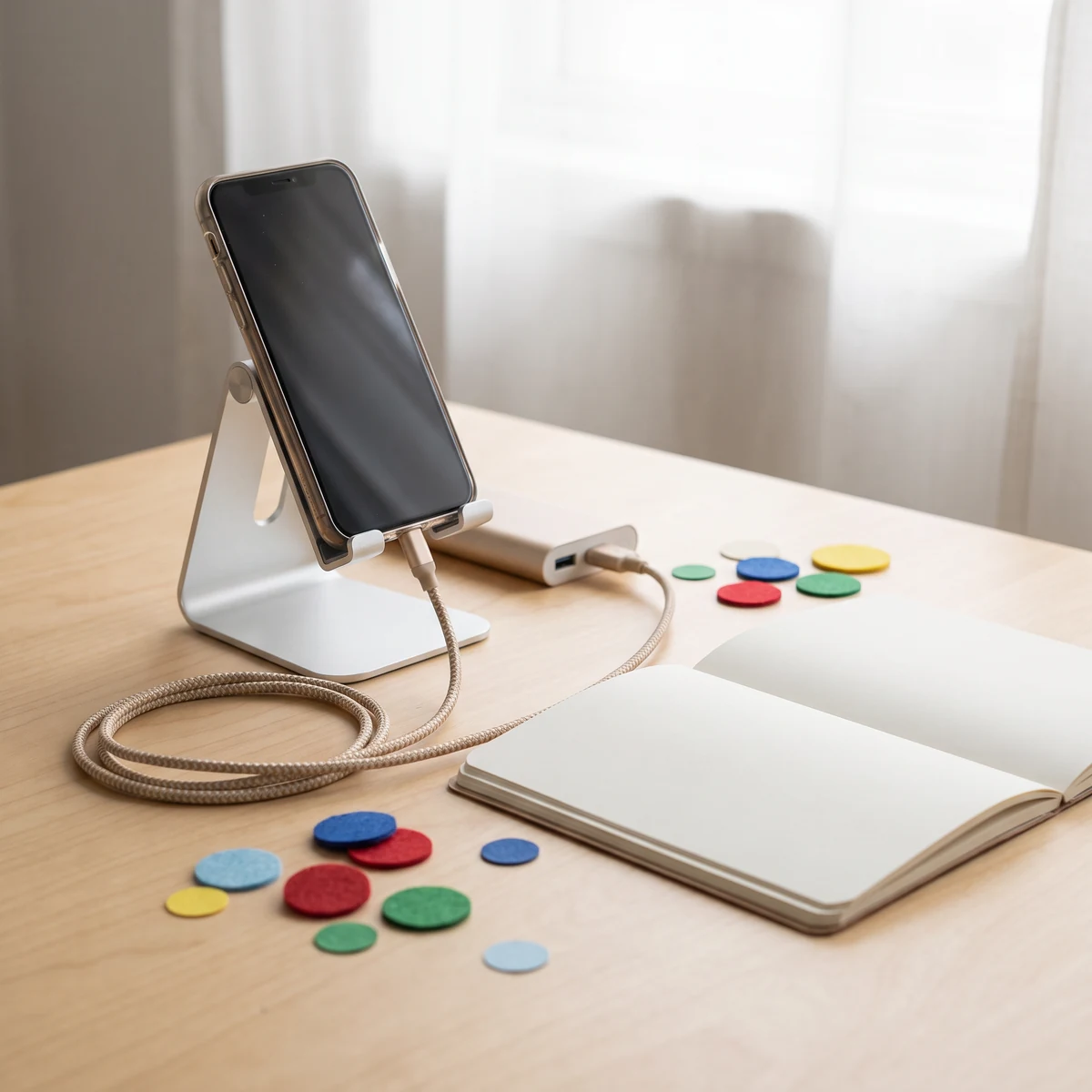 Mobile prototype with coloured tokens